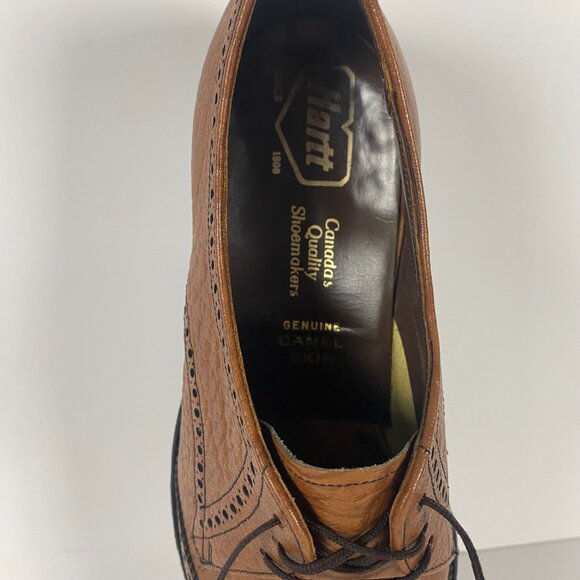 Vintage Hartt Dress Shoes Men's Size 11 Tan Camel Brown Derby Oxford Brogue - Picture 10 of 11